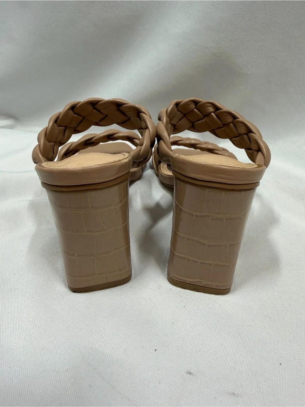 Gvimenos | Square Toe Braided Block Chunky Heel Sandals Tan Women's Size 6.5